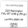 ,223 Rem.PRVI Partizan FMJ BT 3,56g/55gr ,      Zacskós 100 db / csomag